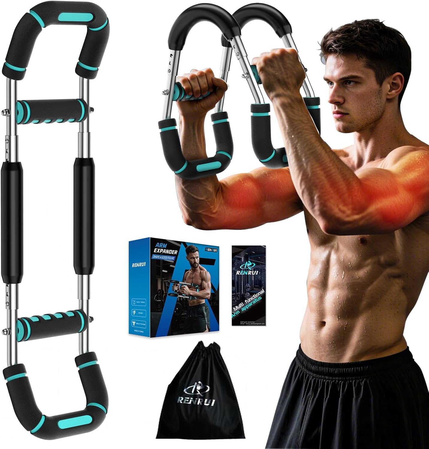 Twister Arm Trainer, Chest Workout Equipment for Men & Women Adjustable 5 Resistance Levels (40-130 lbs), Ergonomic Home Gym Strength Trainer with Anti-Slip Handles & Carry Bag