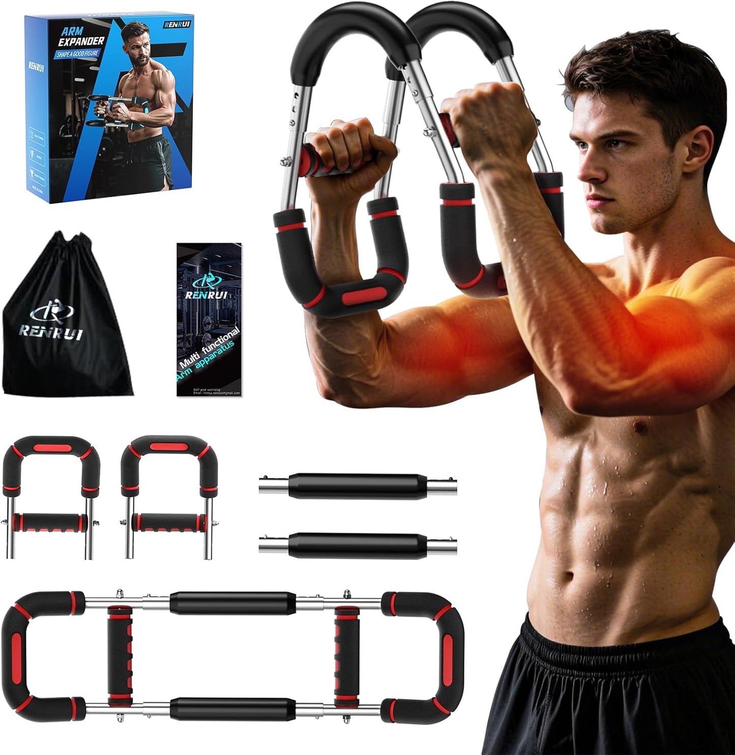 Twister Arm Trainer, Chest Workout Equipment for Men & Women Adjustable 5 Resistance Levels (40-130 lbs), Ergonomic Home Gym Strength Trainer with Anti-Slip Handles & Carry Bag