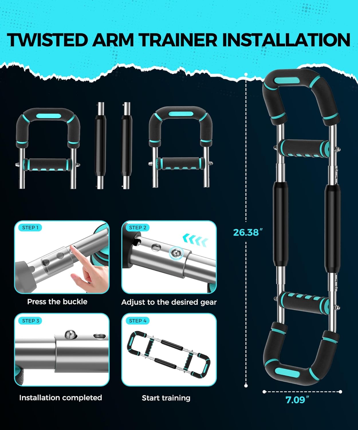 Twister Arm Trainer, Chest Workout Equipment for Men & Women Adjustable 5 Resistance Levels (40-130 lbs), Ergonomic Home Gym Strength Trainer with Anti-Slip Handles & Carry Bag